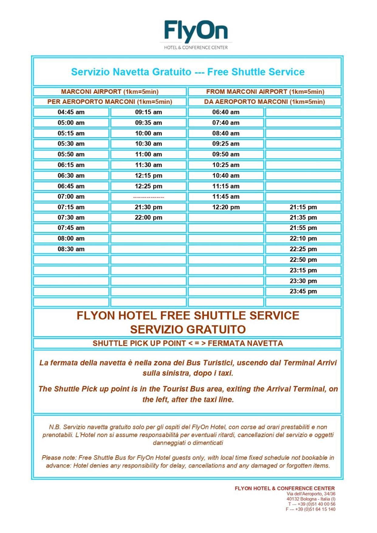 Flyon Hotel & Conference Center Болонья Экстерьер фото Menu of Free Shuttle service